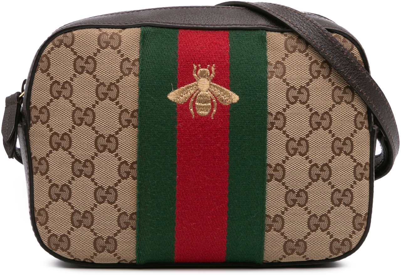 Gucci GG Canvas Webby Bee Camera Bag Bruin