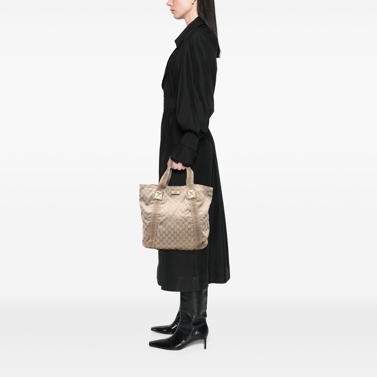 Gucci GG Canvas Web Tote Bruin