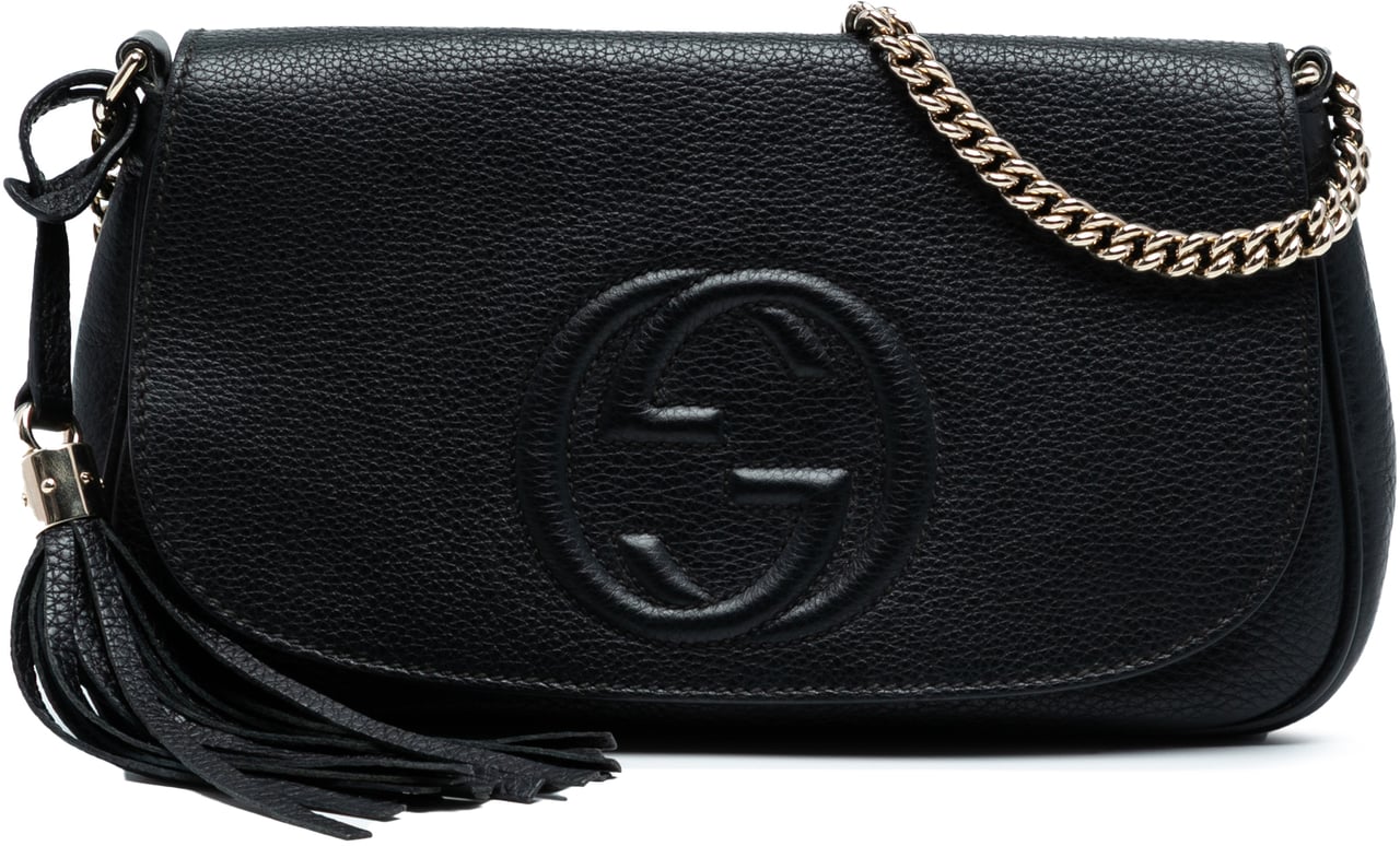 Gucci Medium Leather Soho Chain Flap Crossbody Zwart