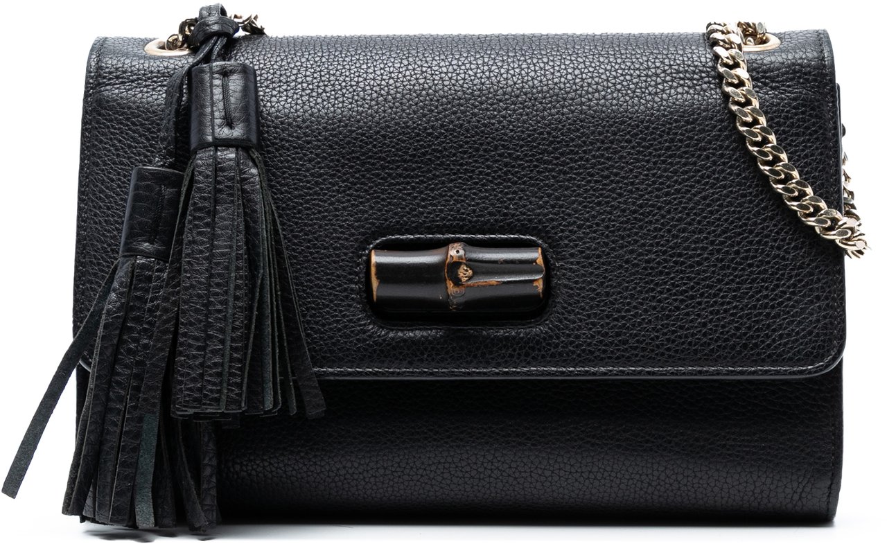 Gucci Medium Leather Miss Bamboo Crossbody Zwart