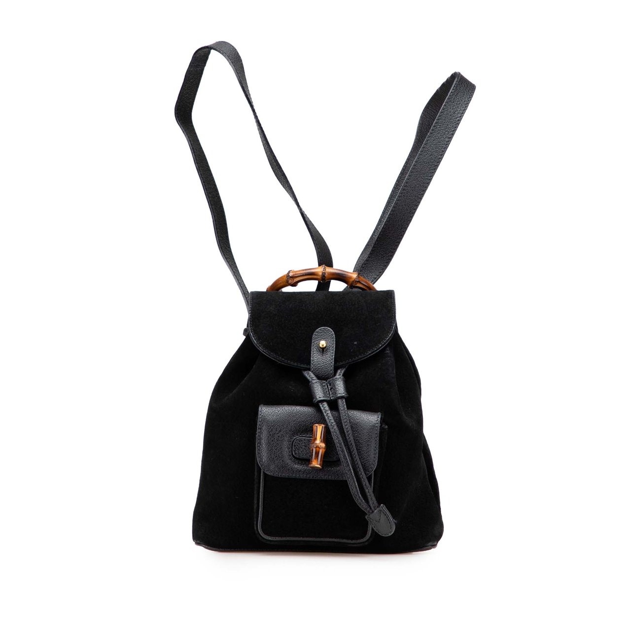 Gucci Suede Bamboo Backpack Zwart