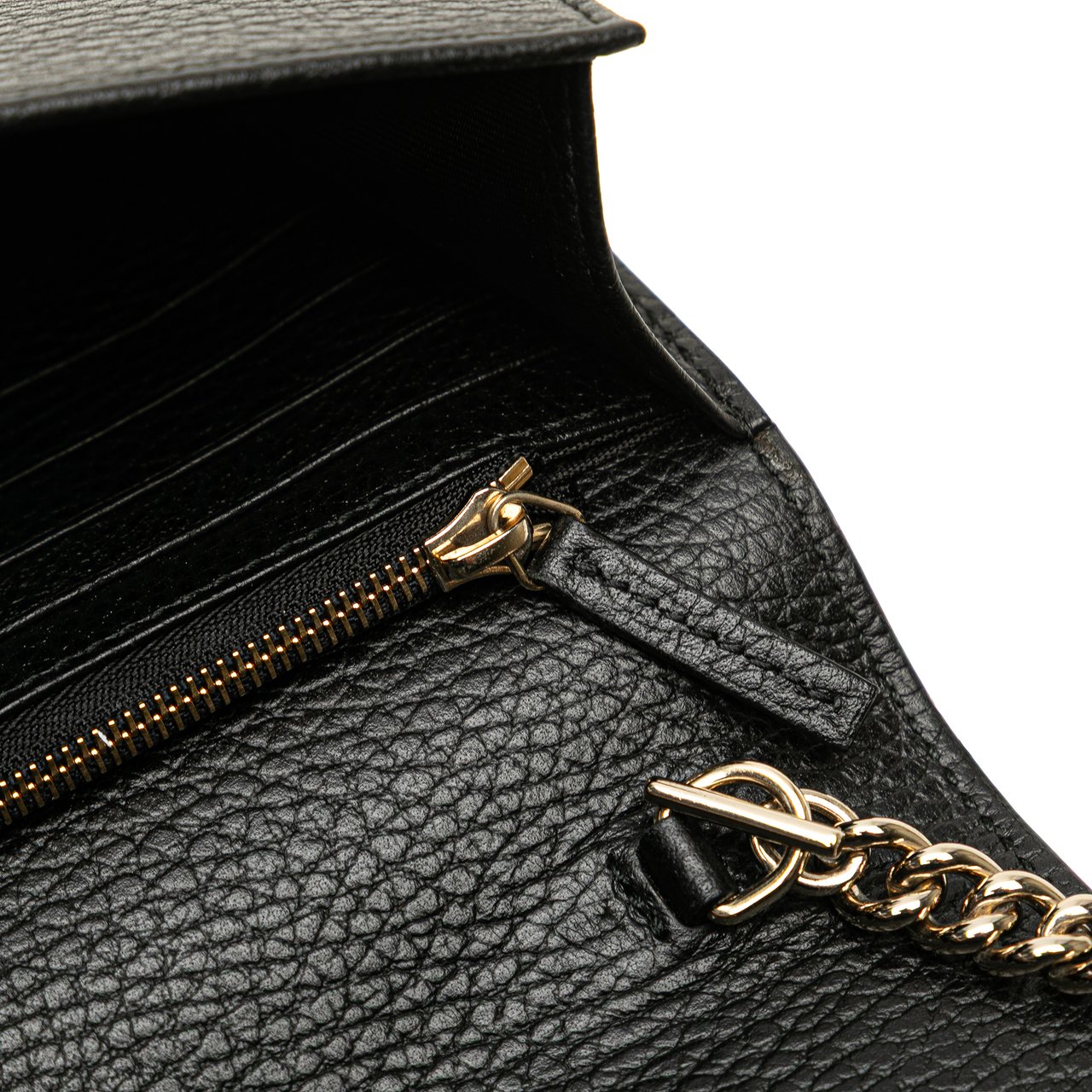 Gucci Leather Interlocking G Dollar Wallet on Chain Zwart