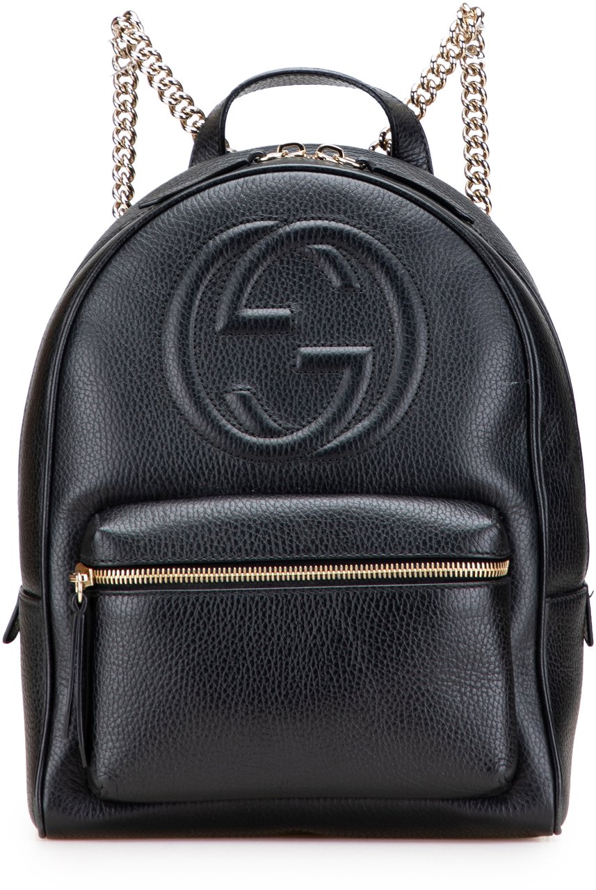 Gucci Pebbled Calfskin Soho Chain Backpack Zwart