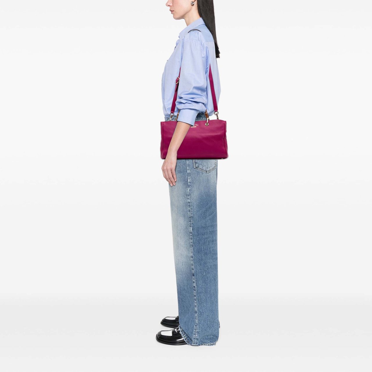 Gucci Medium Calfskin Bamboo Shopper Satchel Roze