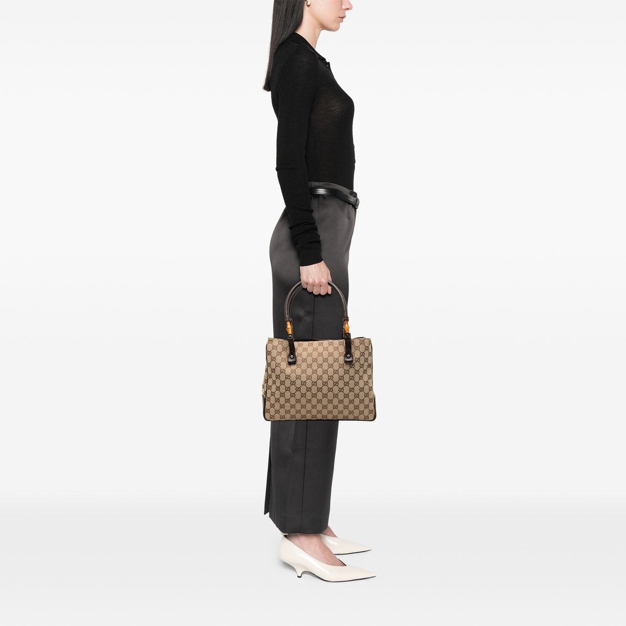 Gucci GG Canvas Bamboo Tote Bruin