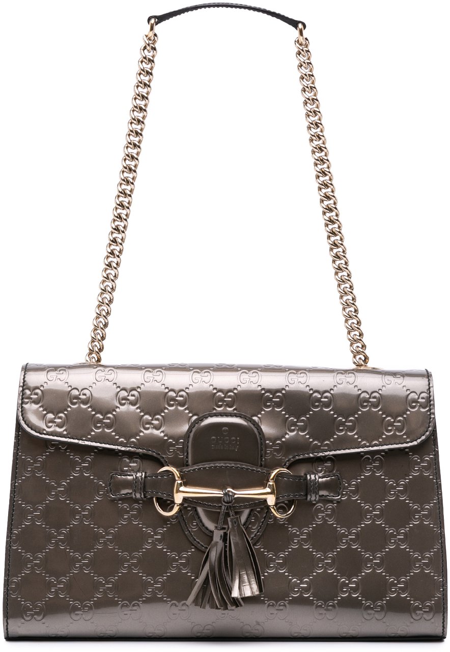 Gucci Medium Patent Guccissima Emily Shoulder Bag Zilver