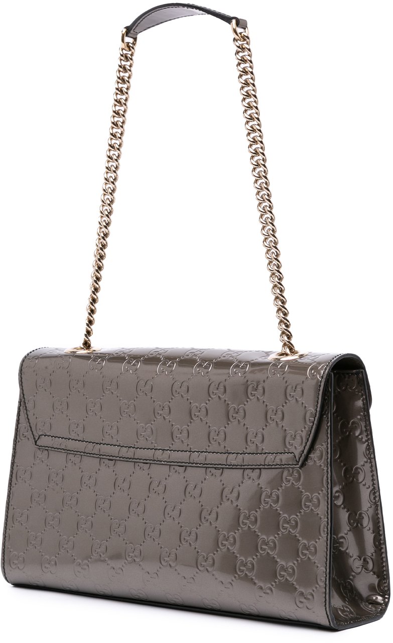 Gucci Medium Patent Guccissima Emily Shoulder Bag Zilver