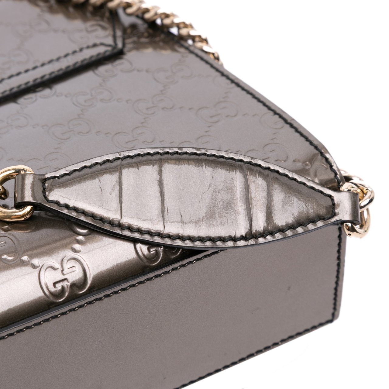 Gucci Medium Patent Guccissima Emily Shoulder Bag Zilver