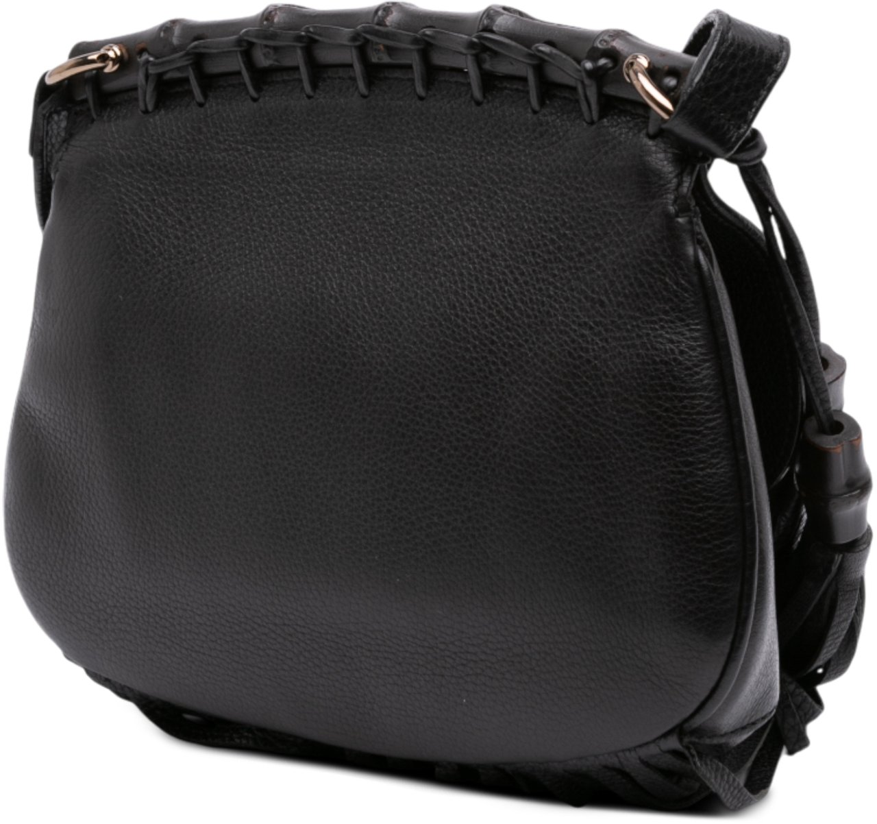 Gucci Small Leather Bamboo Nouveau Fringe Crossbody Zwart