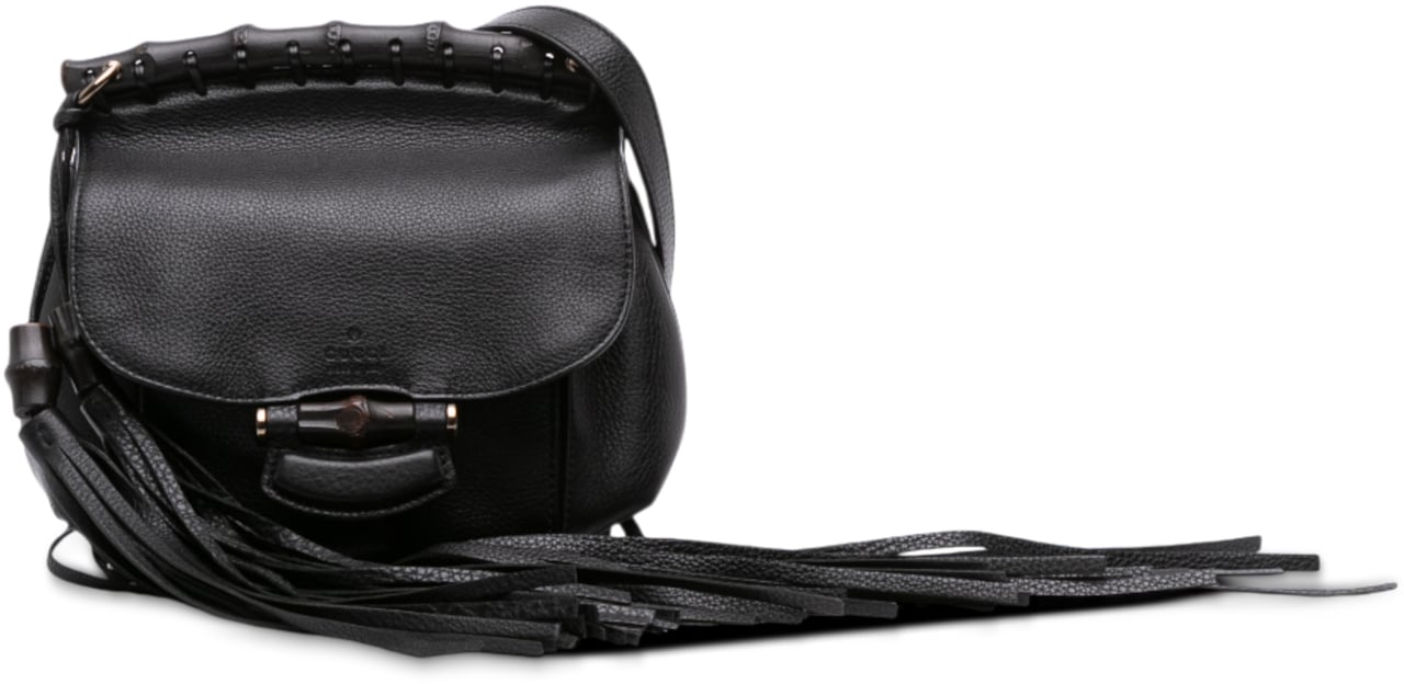 Gucci Small Leather Bamboo Nouveau Fringe Crossbody Zwart