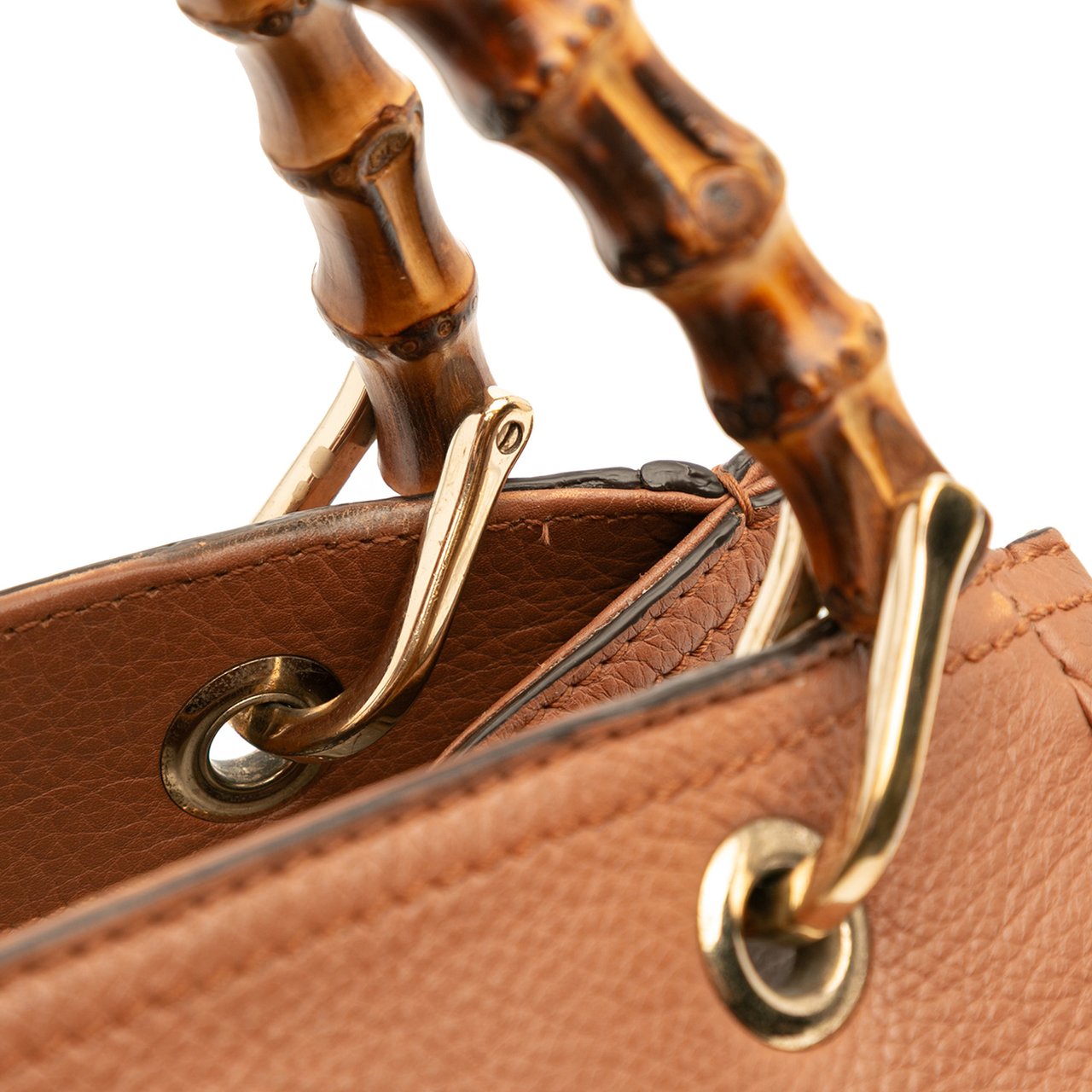 Gucci Small Calfskin Bamboo Shopper Satchel Bruin