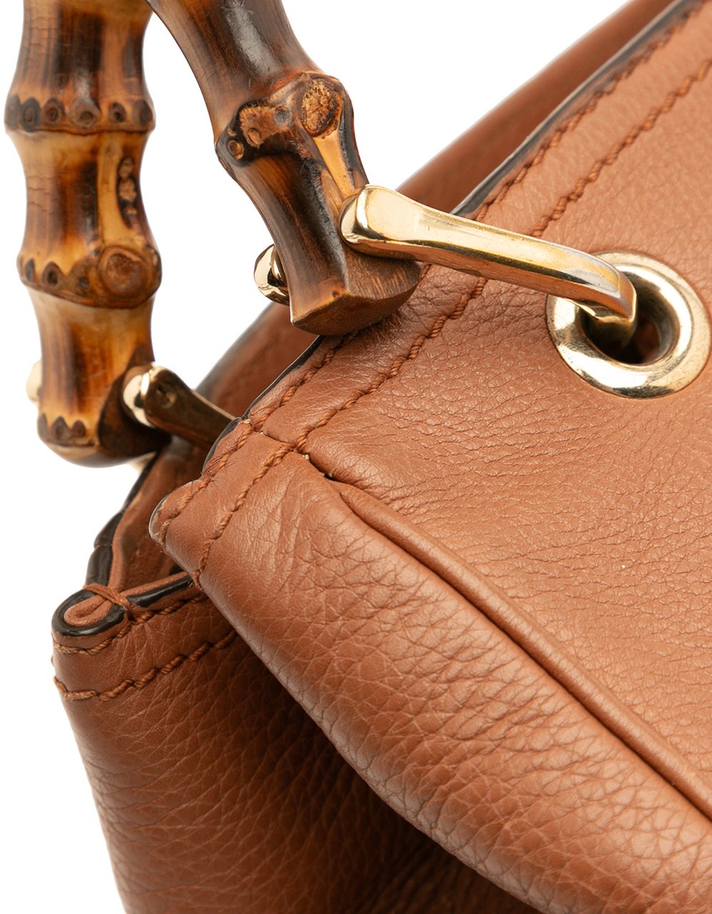 Gucci Small Calfskin Bamboo Shopper Satchel Bruin