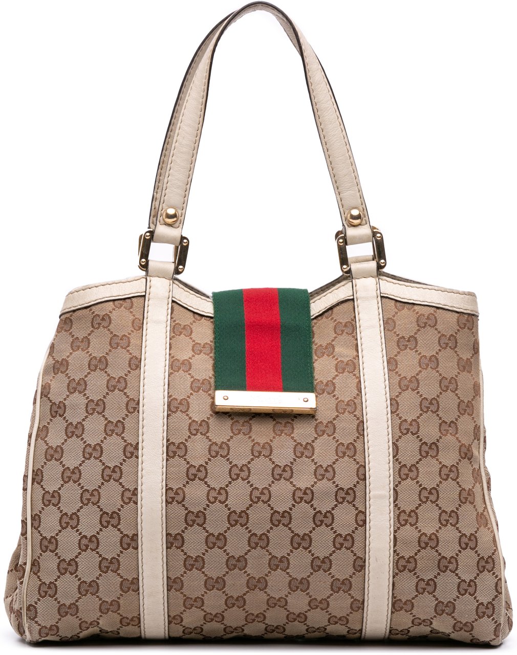 Gucci GG Canvas Web New Ladies Tote Bruin