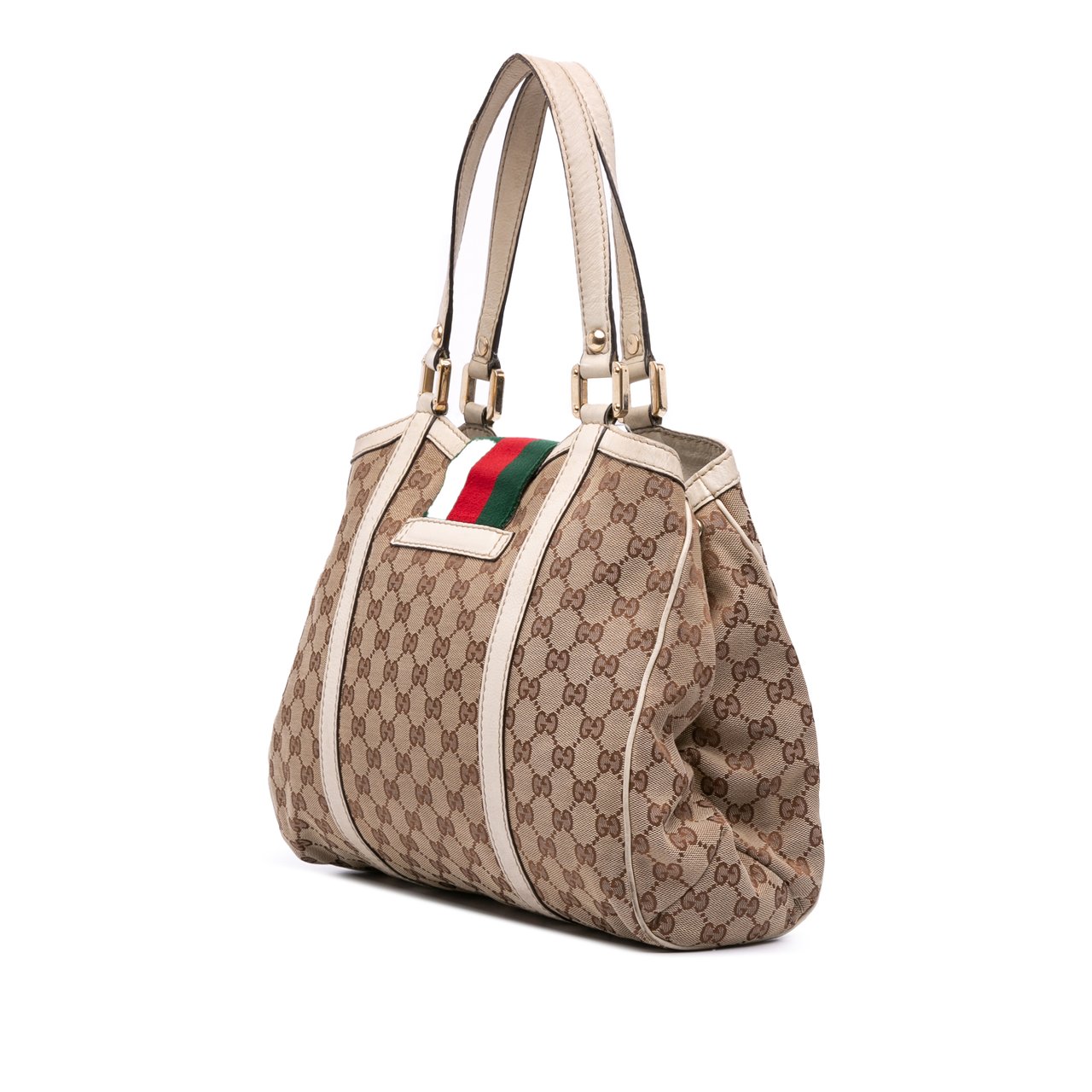 Gucci GG Canvas Web New Ladies Tote Bruin