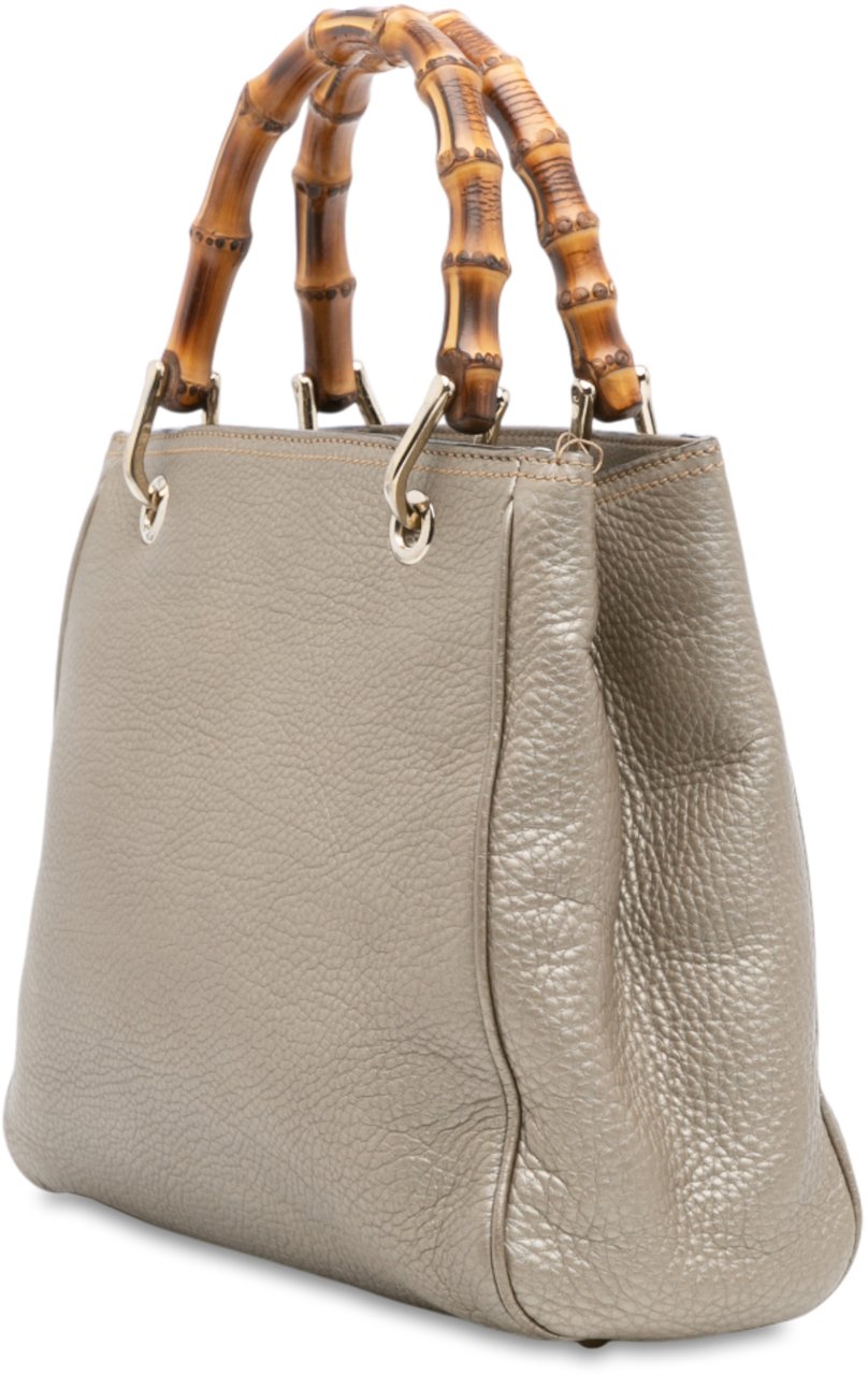 Gucci Small Calfskin Bamboo Shopper Satchel Goud
