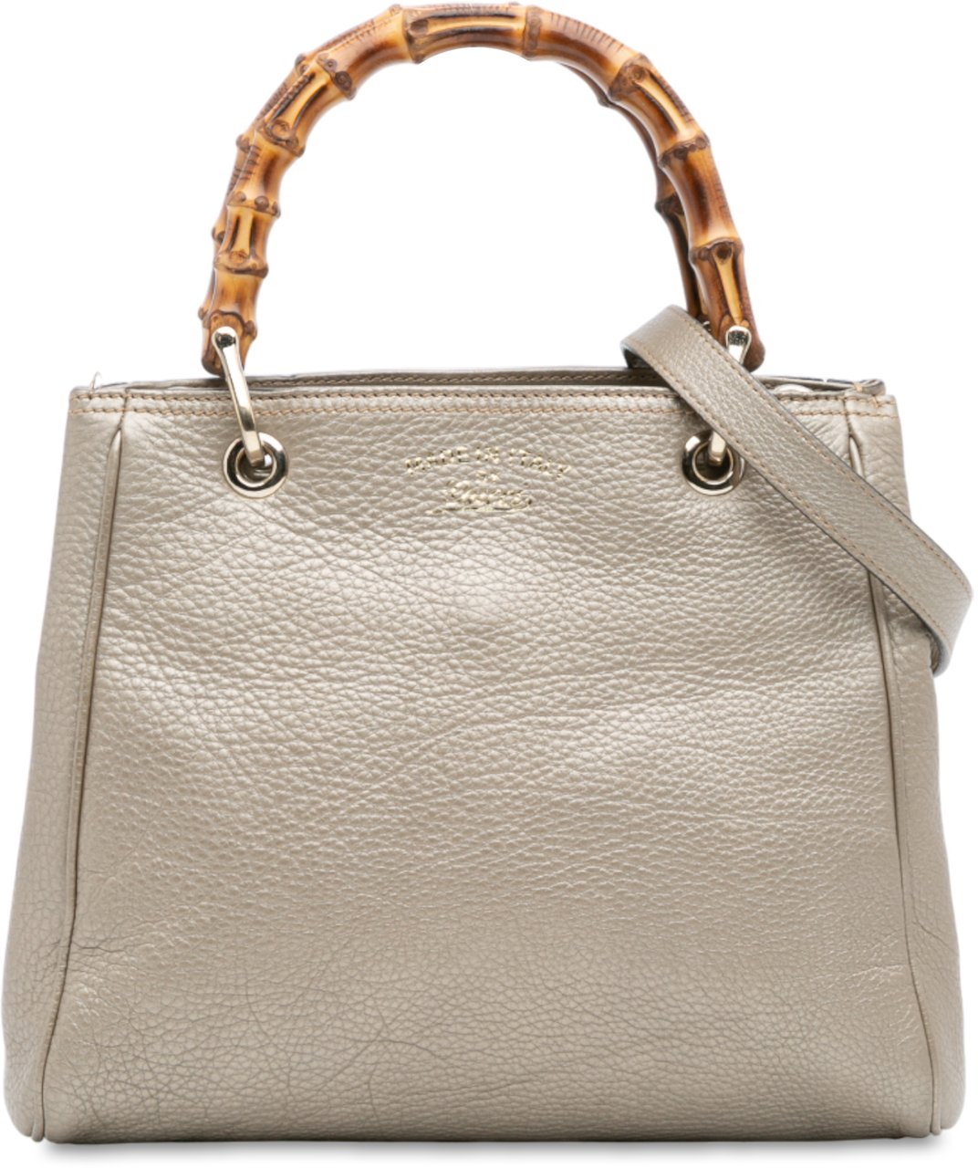 Gucci Small Calfskin Bamboo Shopper Satchel Goud