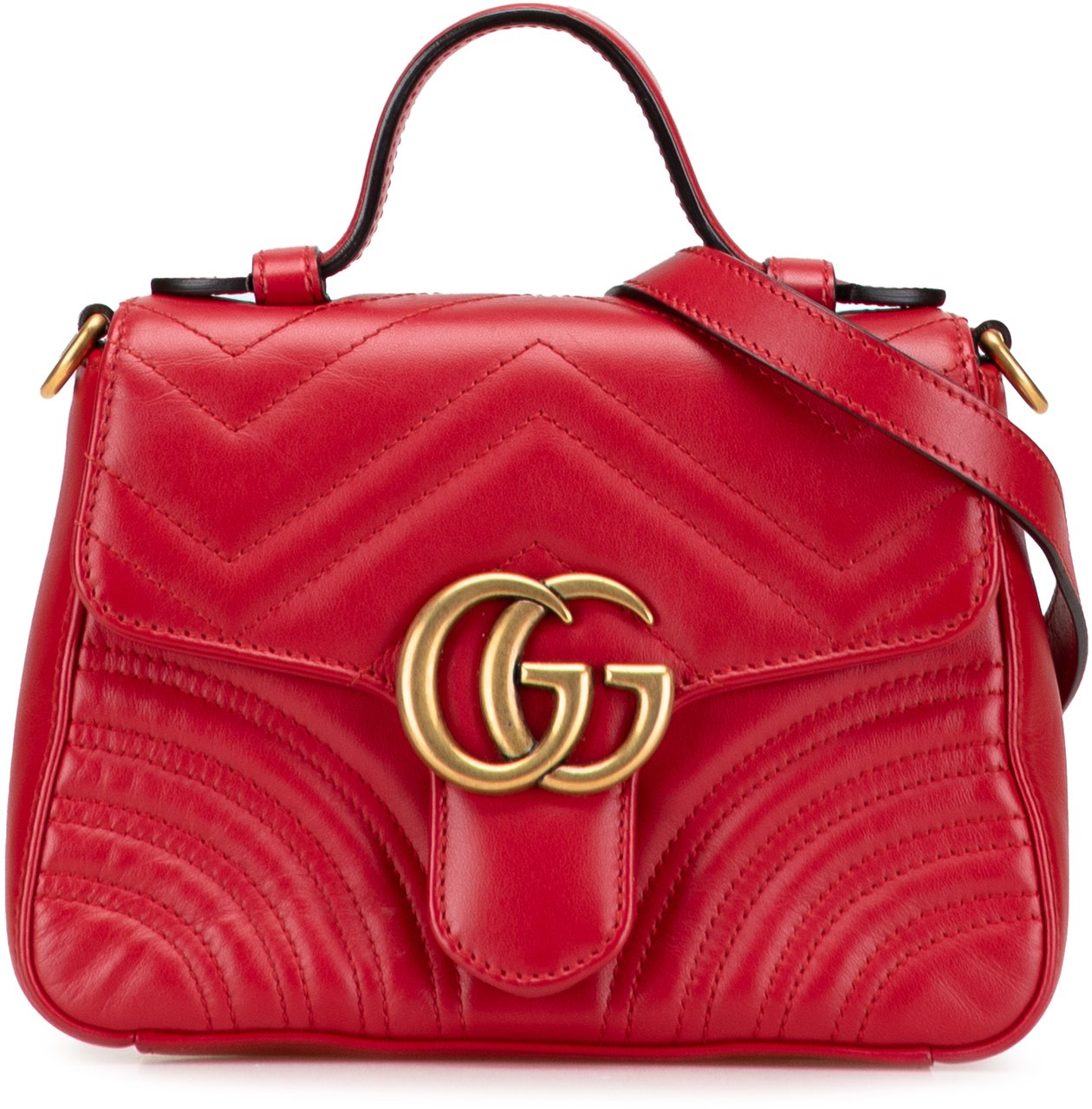 Gucci Mini GG Marmont Matelasse Leather Top Handle Bag Rood