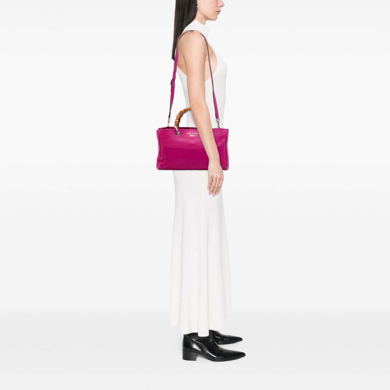 Gucci Medium Calfskin Bamboo Shopper Satchel Roze