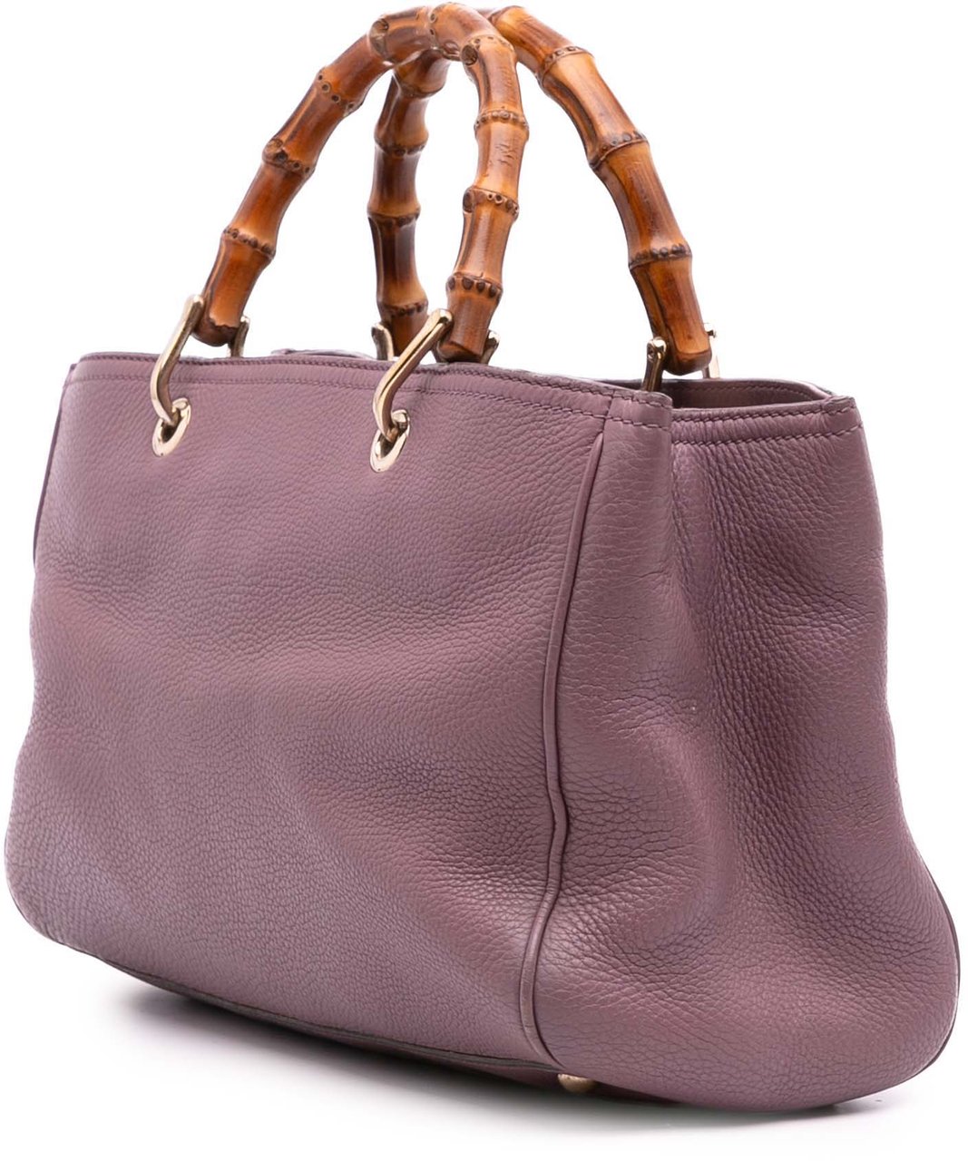 Gucci Medium Calfskin Bamboo Shopper Satchel Paars