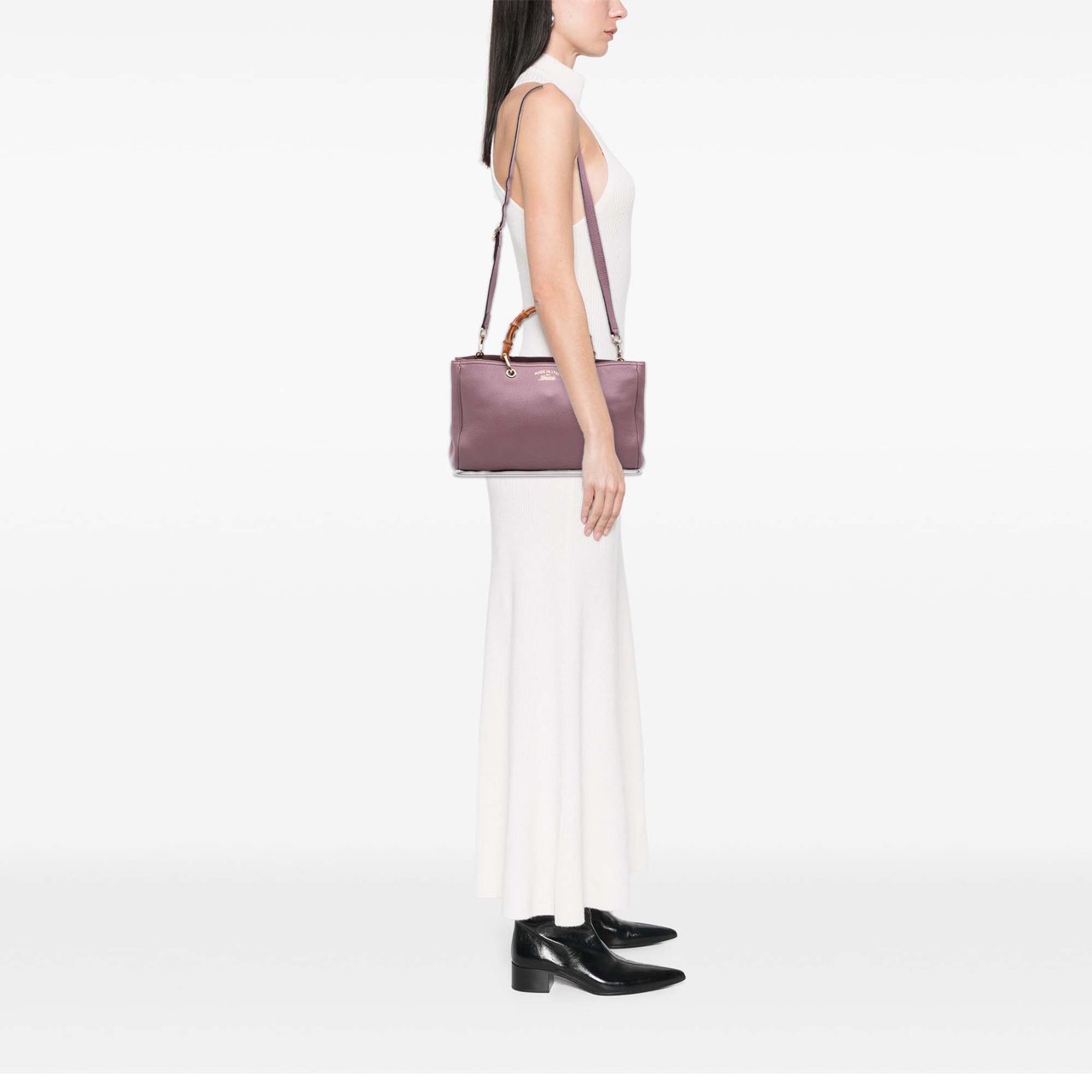 Gucci Medium Calfskin Bamboo Shopper Satchel Paars