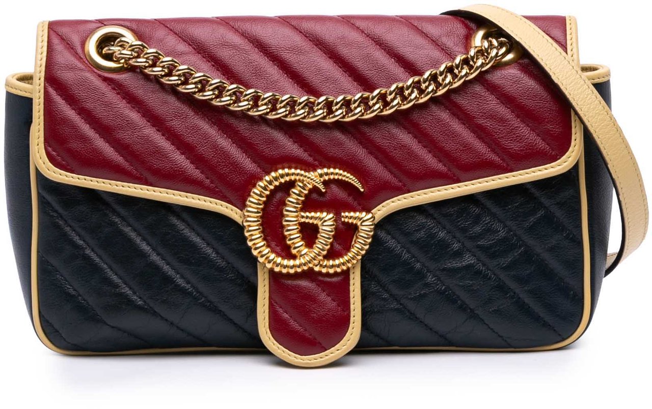 Gucci Medium GG Marmont Bicolor Matelasse Diagonal Leather Torchon Shoulder Bag Blauw