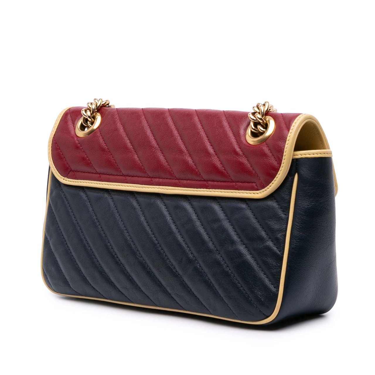 Gucci Medium GG Marmont Bicolor Matelasse Diagonal Leather Torchon Shoulder Bag Blauw