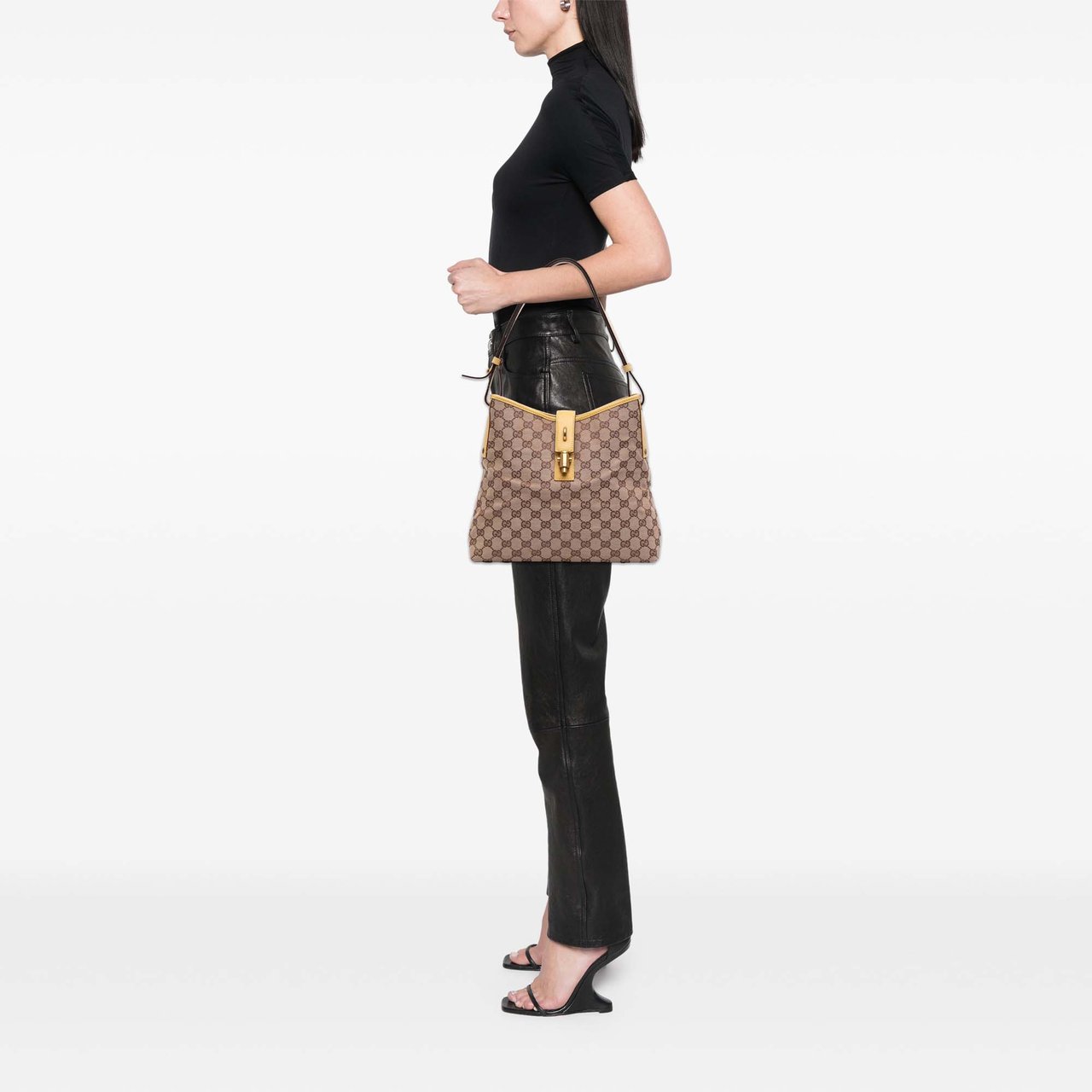 Gucci GG Canvas Piston Shoulder Bag Bruin