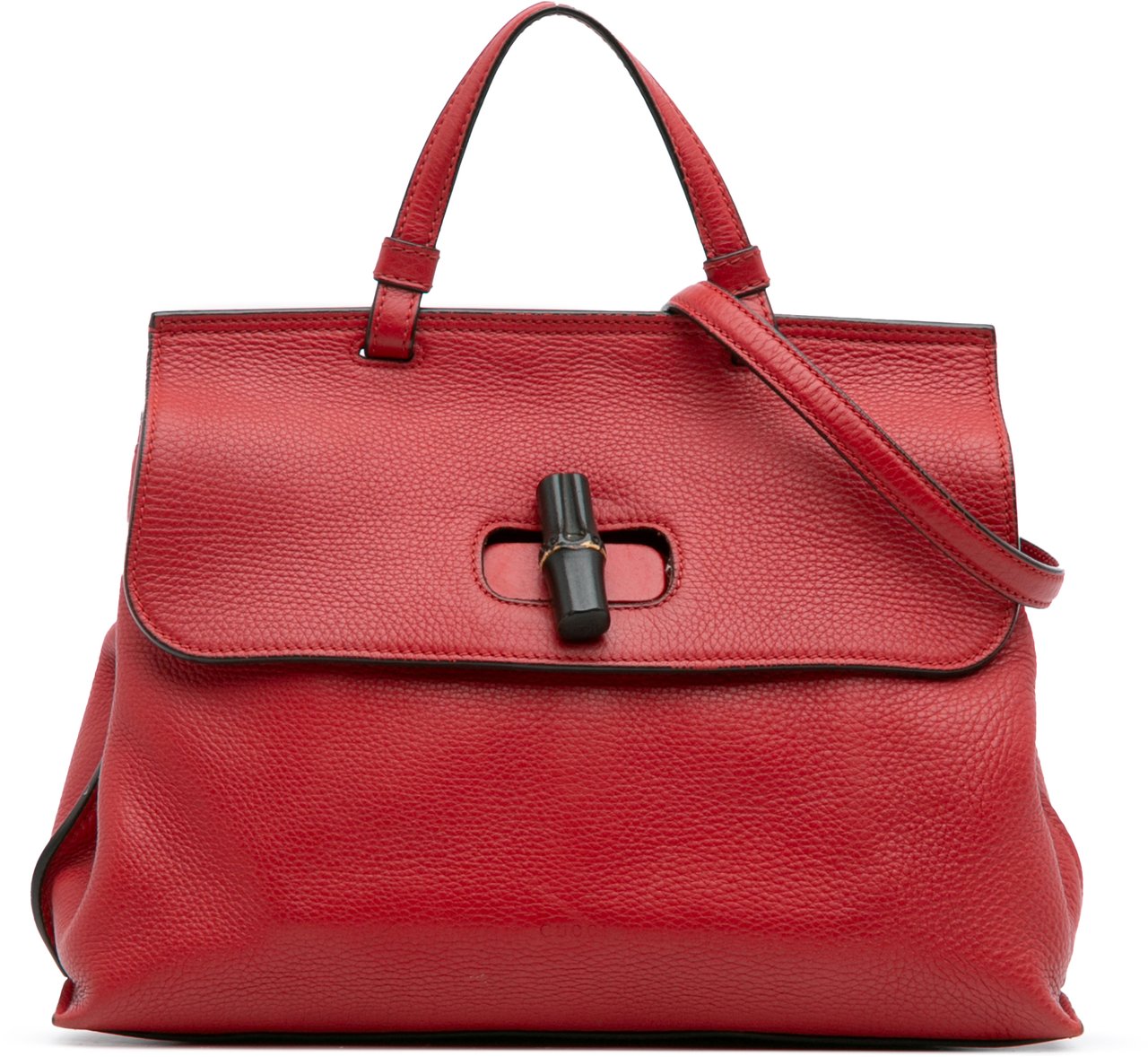 Gucci Medium Leather Bamboo Daily Satchel Rood