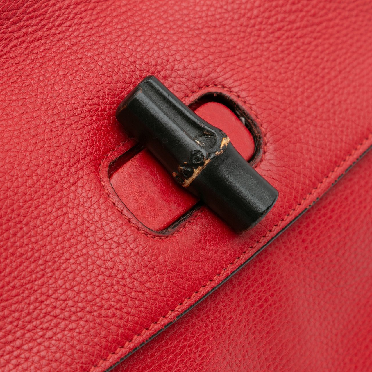 Gucci Medium Leather Bamboo Daily Satchel Rood