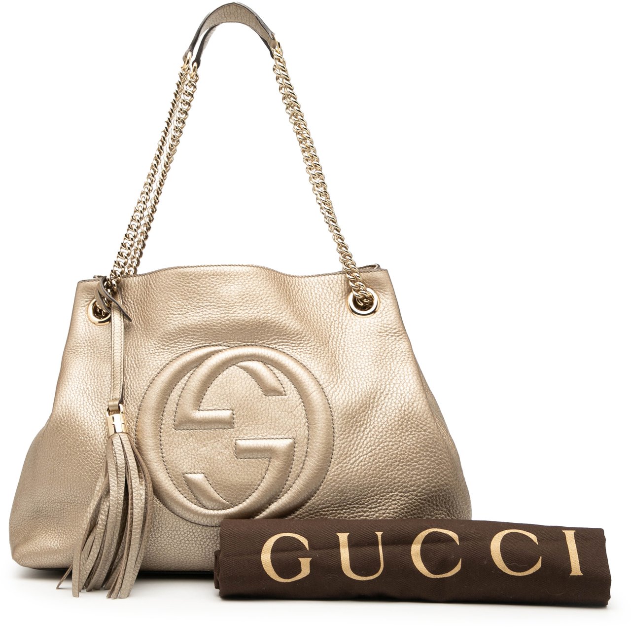 Gucci Medium Metallic Leather Soho Chain Tote Goud