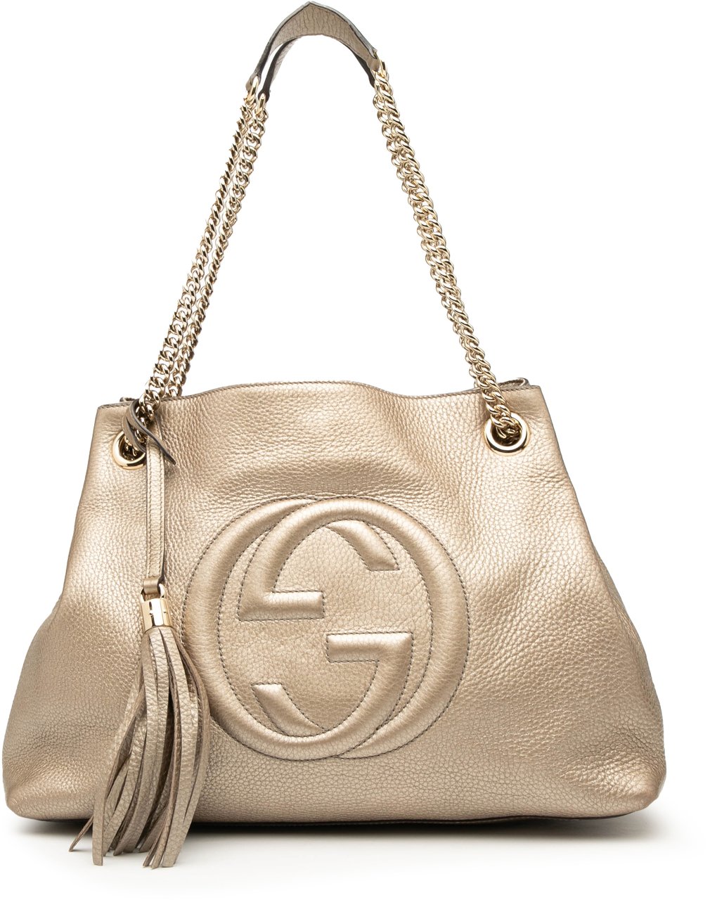 Gucci Medium Metallic Leather Soho Chain Tote Goud
