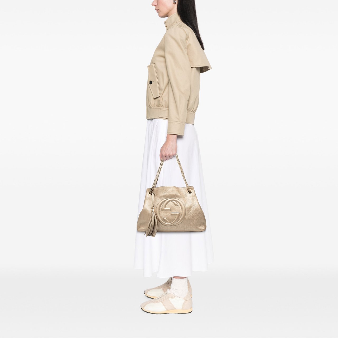 Gucci Medium Metallic Leather Soho Chain Tote Goud