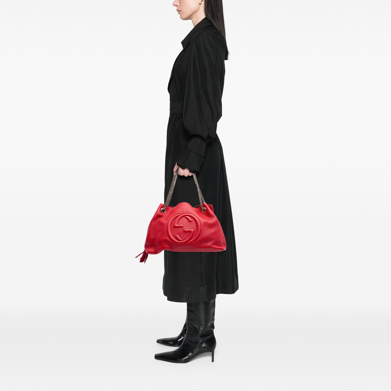 Gucci Medium Leather Soho Chain Tote Rood
