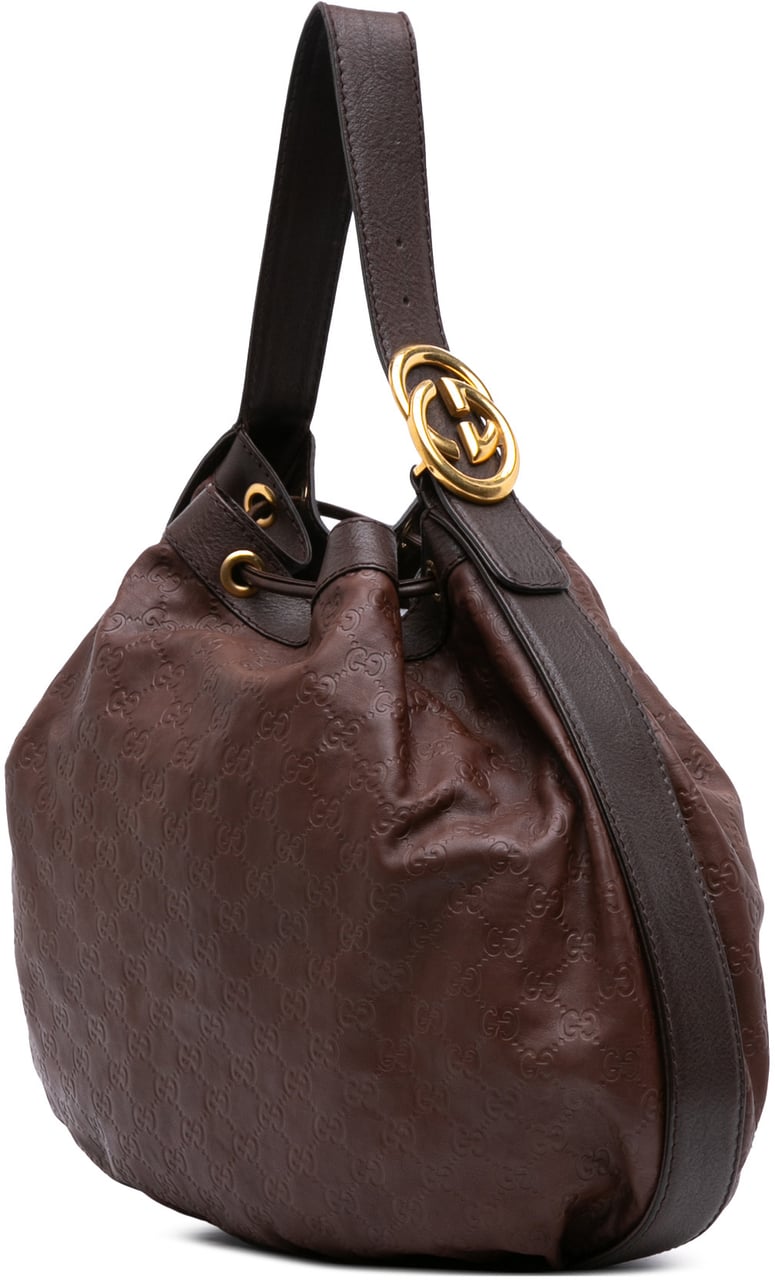 Gucci Medium Guccissima Interlocking Icon Drawstring Hobo Bruin
