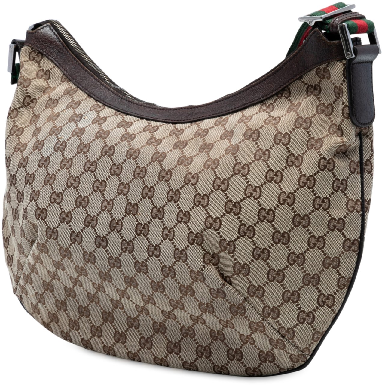 Gucci GG Canvas Web Half Moon Crossbody Bruin