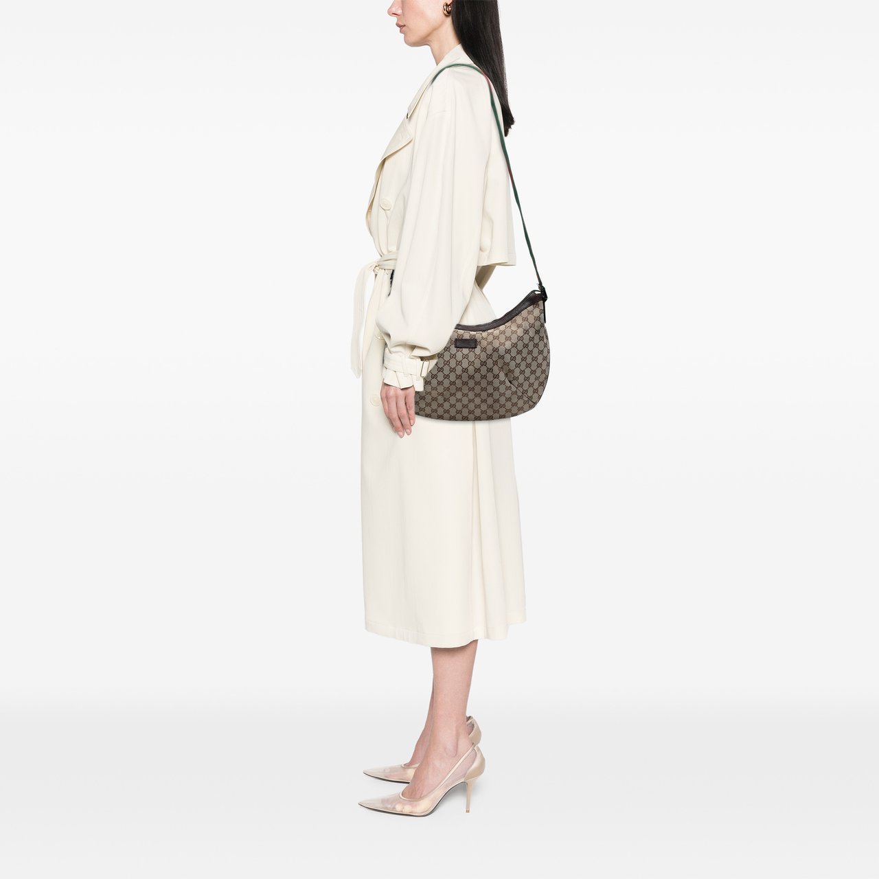 Gucci GG Canvas Web Half Moon Crossbody Bruin