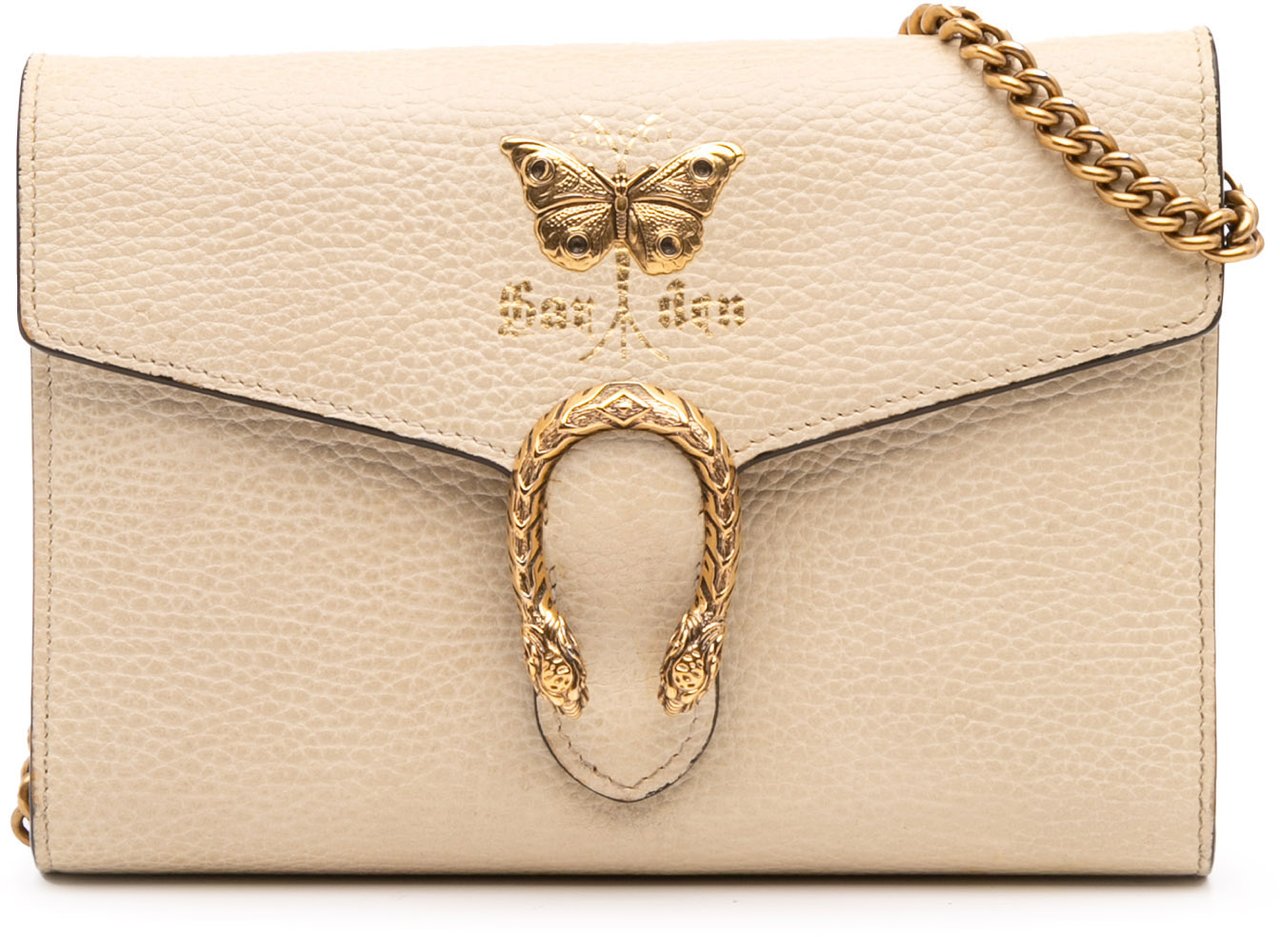 Gucci Mini Pebbled Calfskin Garden Dionysus Wallet on Chain Bruin