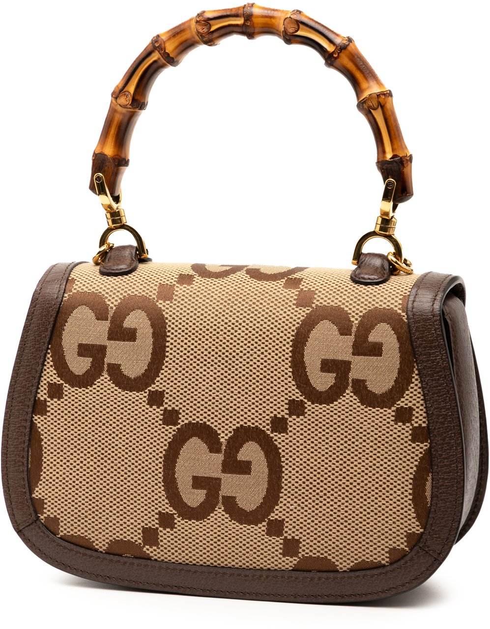 Gucci Small Jumbo GG Canvas Bamboo 1947 Top Handle Bag Bruin