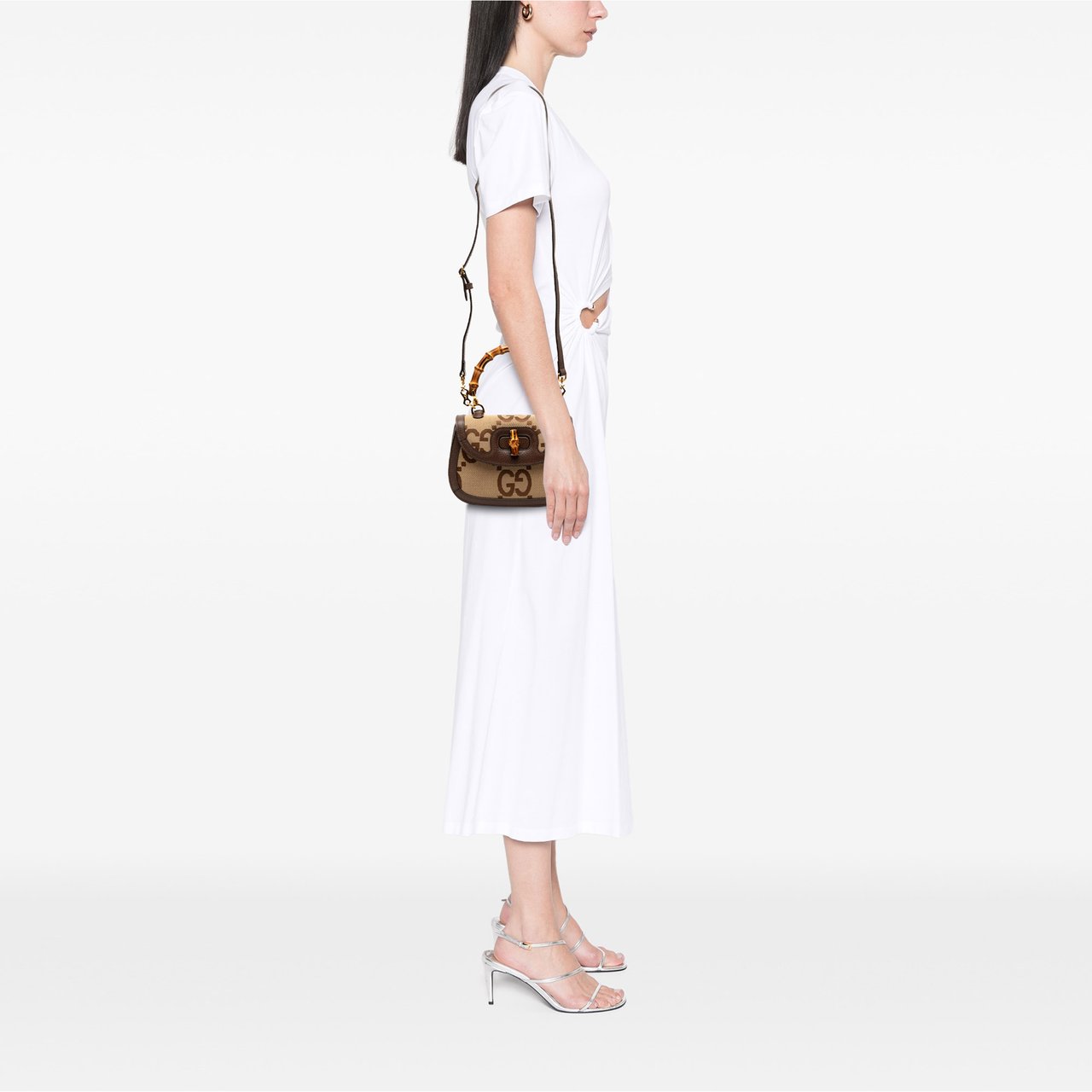 Gucci Small Jumbo GG Canvas Bamboo 1947 Top Handle Bag Bruin