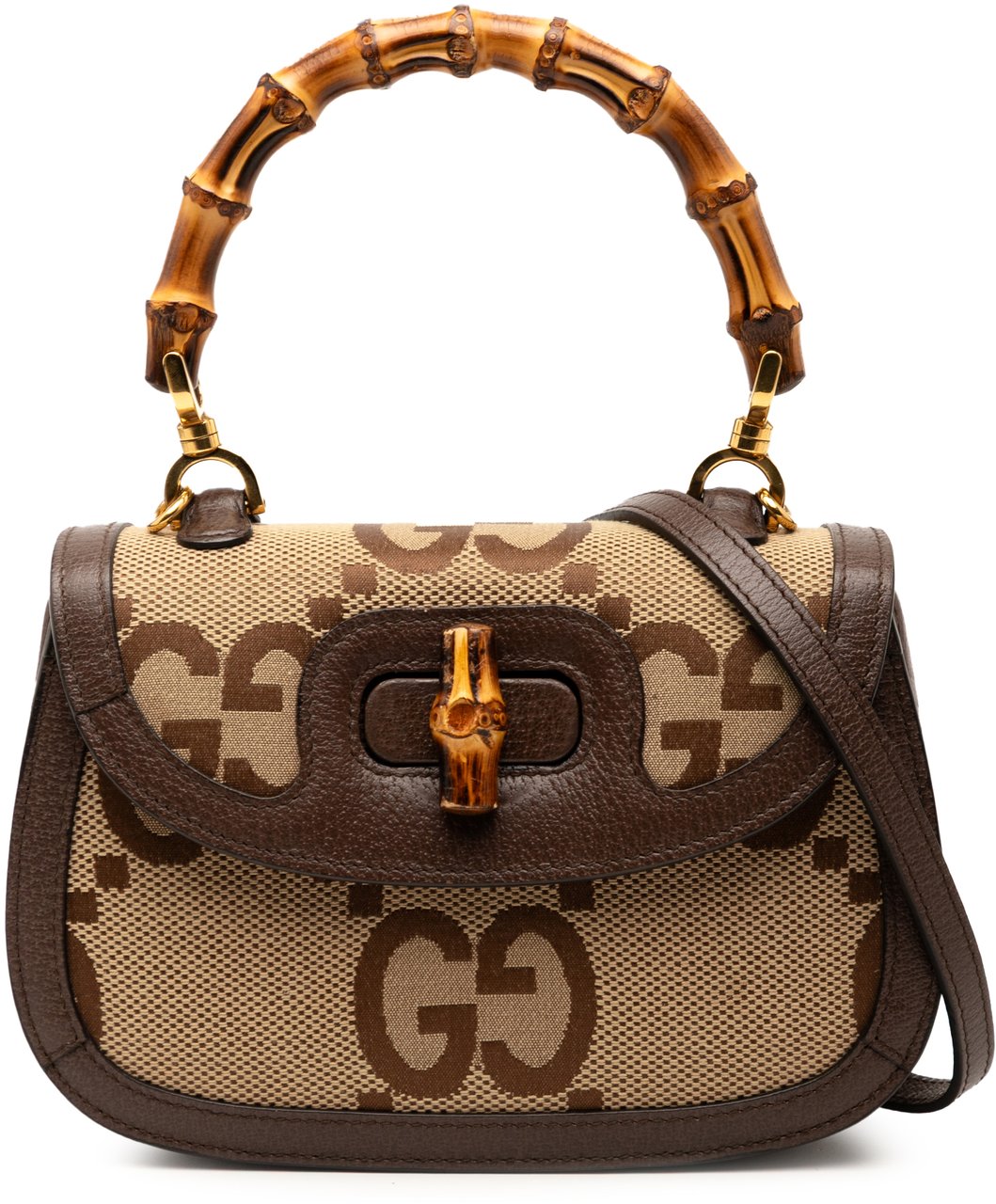 Gucci Small Jumbo GG Canvas Bamboo 1947 Top Handle Bag Bruin