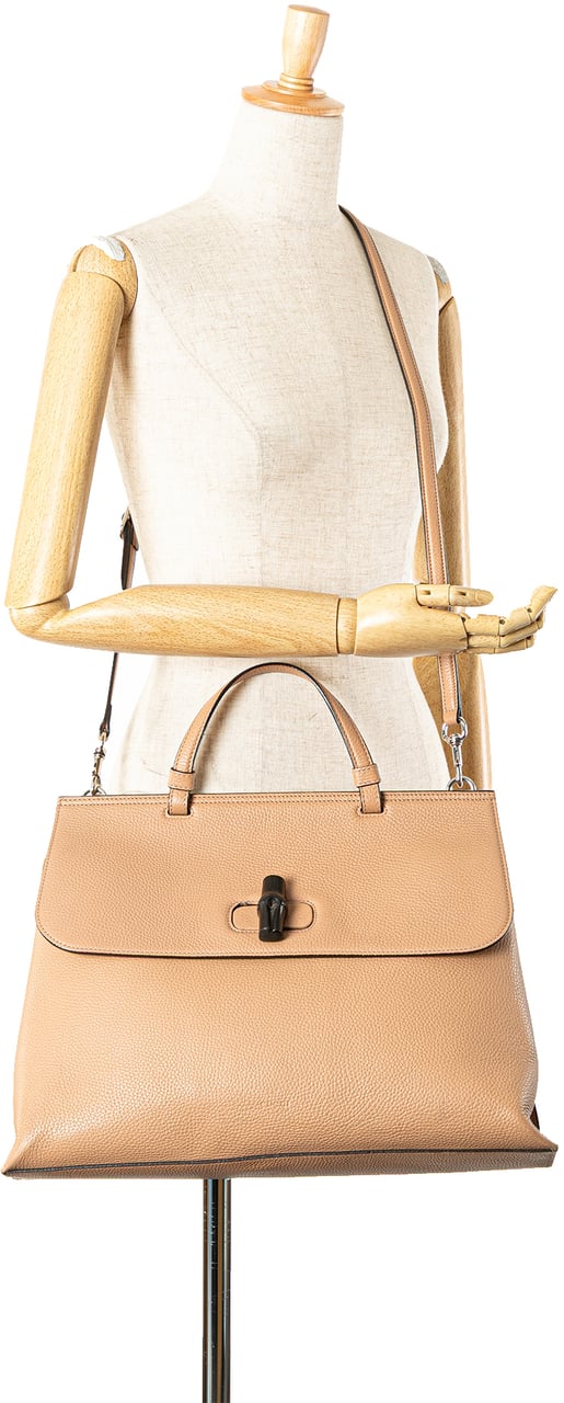 Gucci Large Leather Bamboo Daily Satchel Bruin
