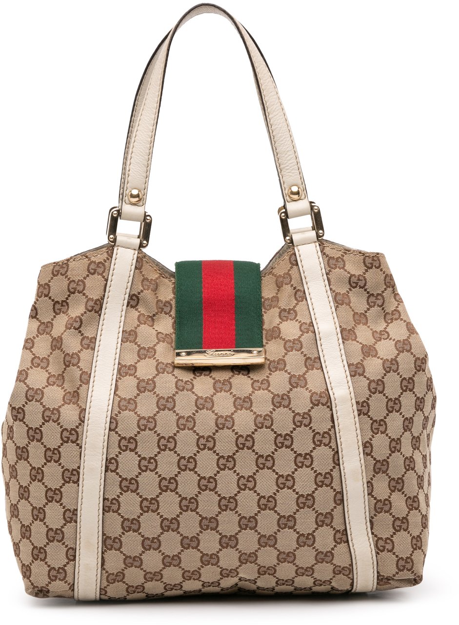 Gucci GG Canvas Web New Ladies Tote Bruin