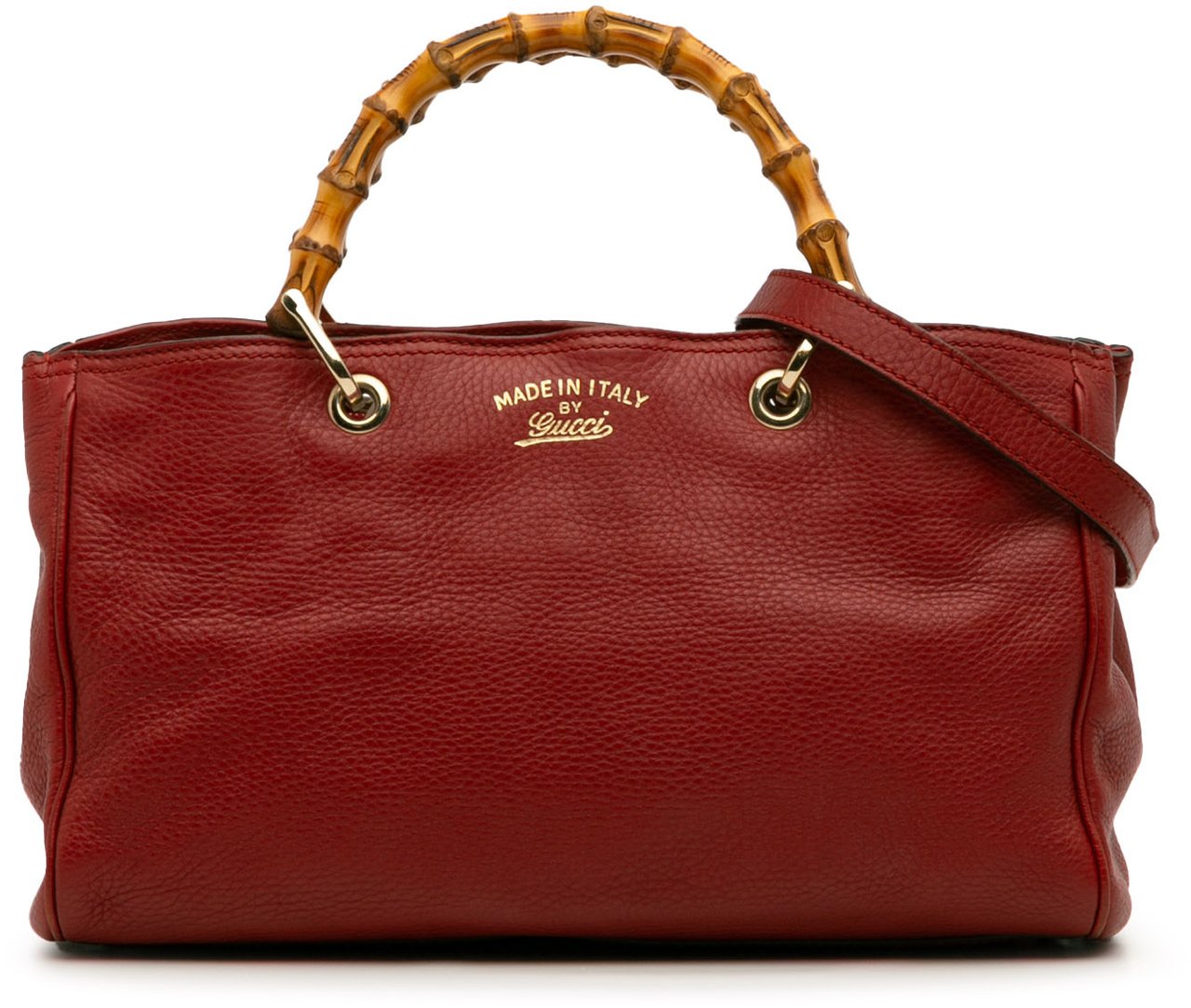 Gucci Medium Calfskin Bamboo Shopper Satchel Rood