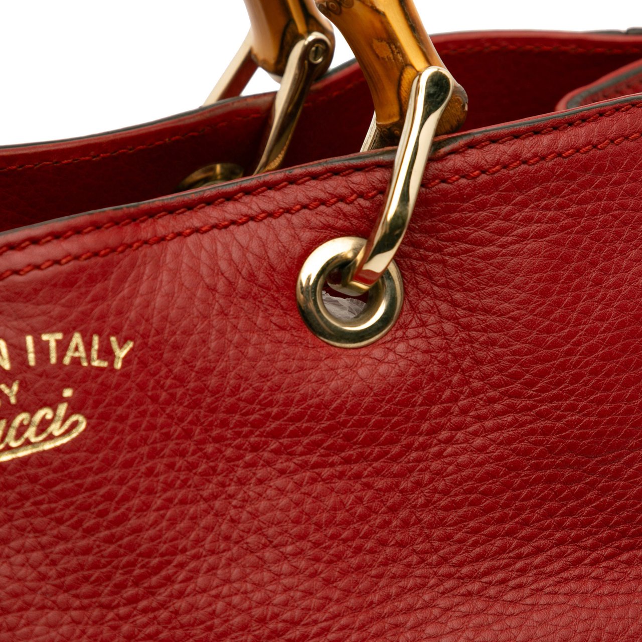 Gucci Medium Calfskin Bamboo Shopper Satchel Rood