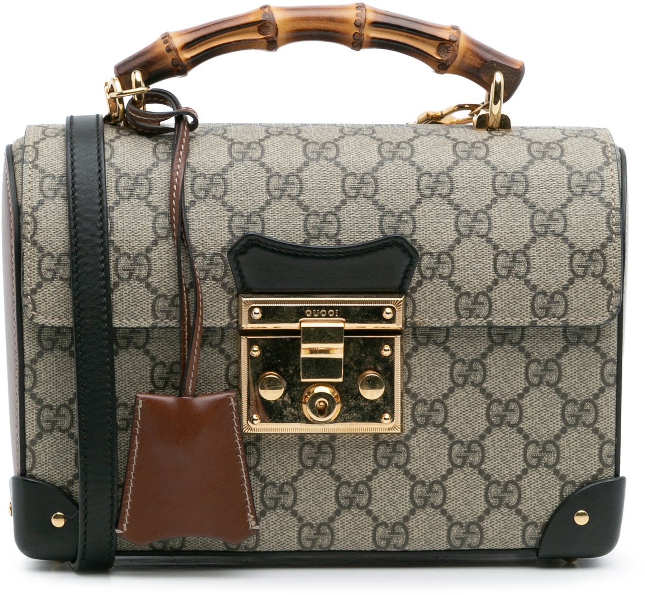 Gucci GG Supreme Bamboo Padlock Satchel Bruin