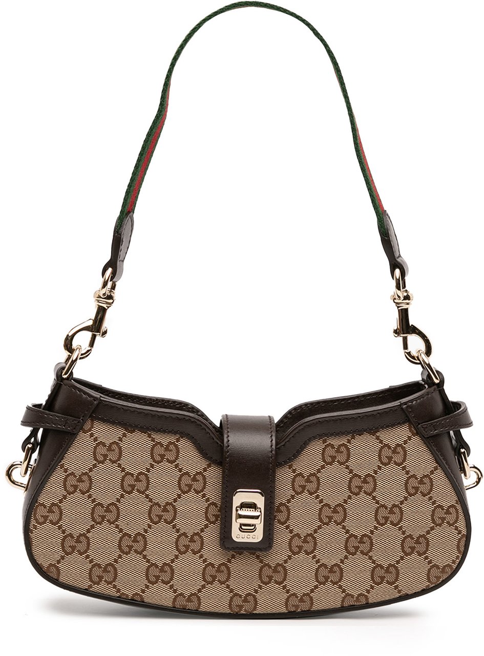 Gucci Mini GG Supreme Moon Side Web Shoulder Bag Bruin