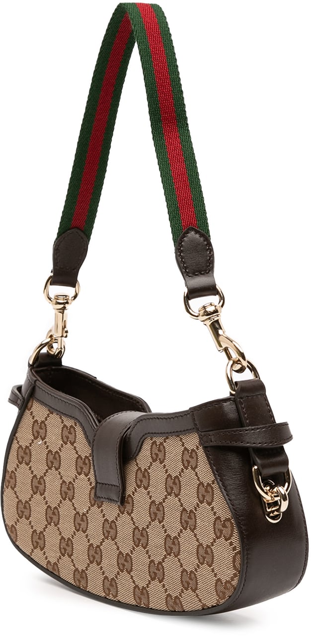 Gucci Mini GG Supreme Moon Side Web Shoulder Bag Bruin