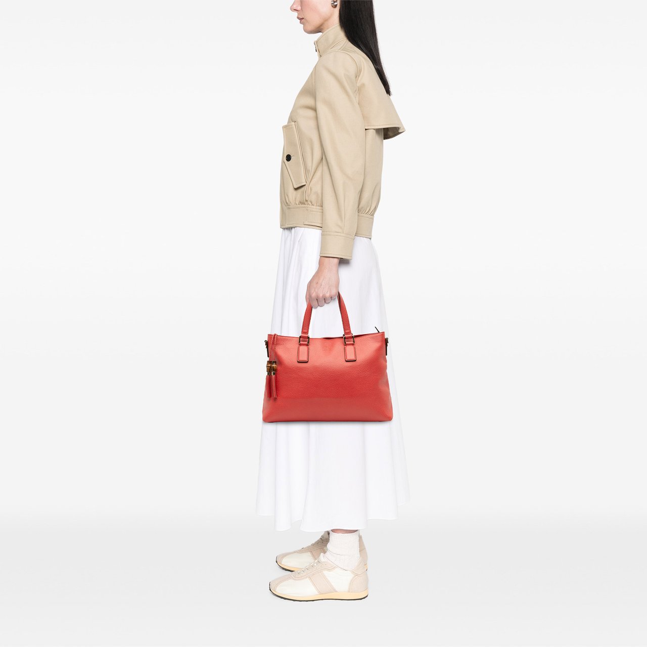 Gucci Leather Bamboo Tassel Satchel Rood