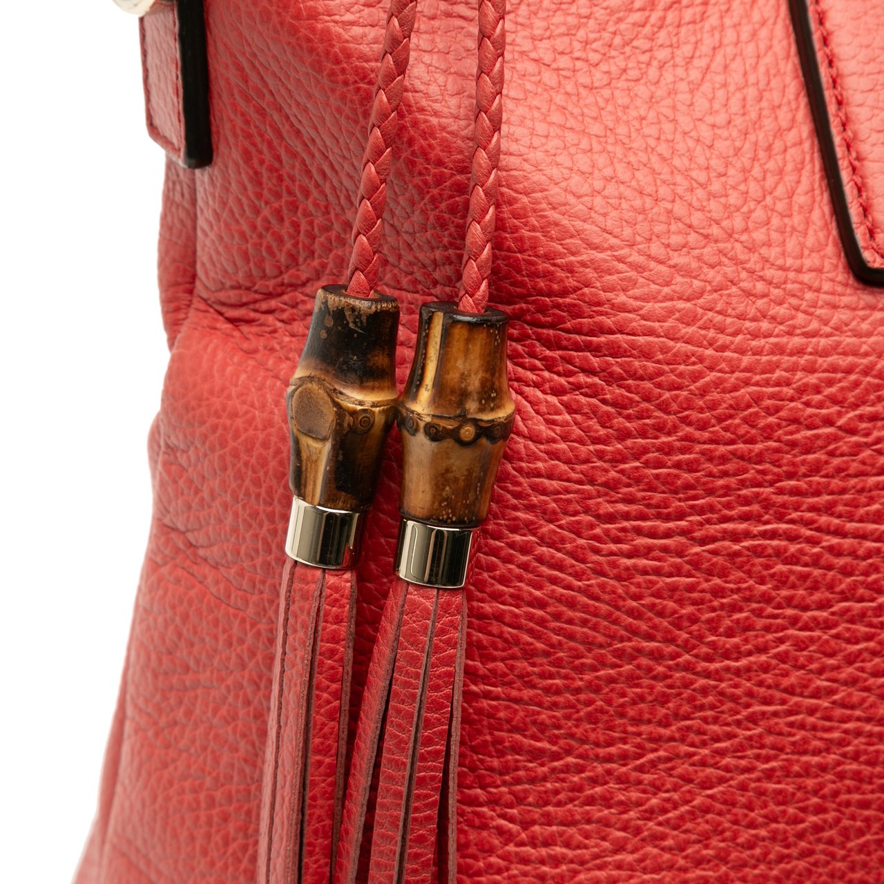 Gucci Leather Bamboo Tassel Satchel Rood