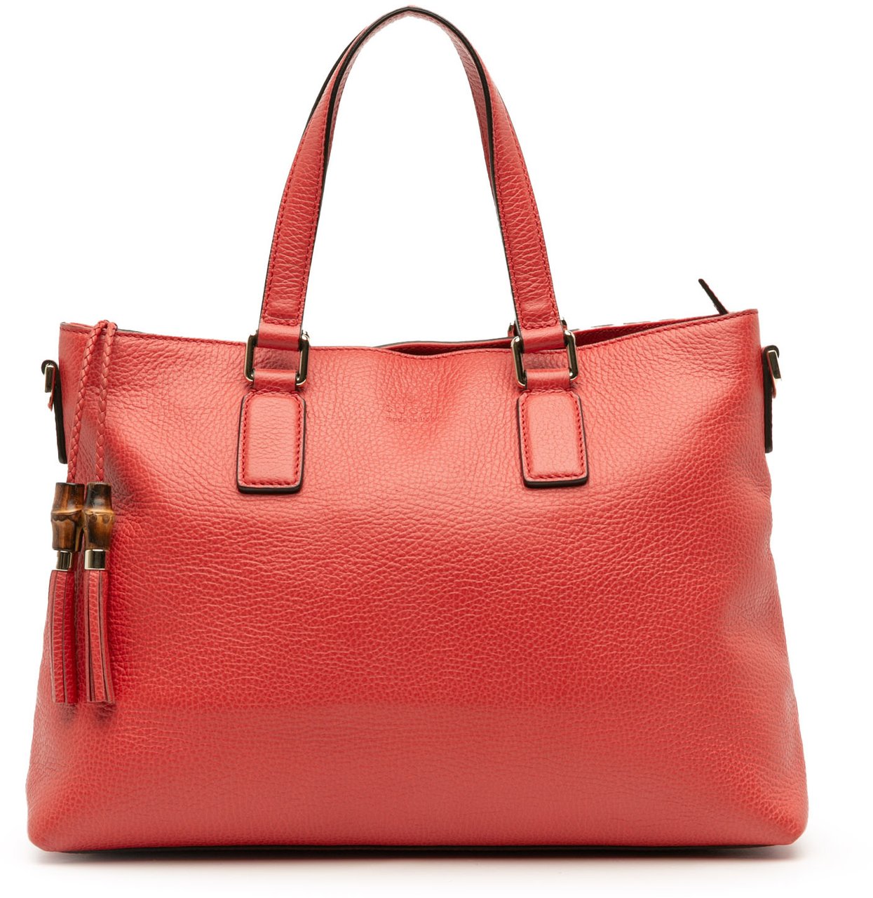 Gucci Leather Bamboo Tassel Satchel Rood